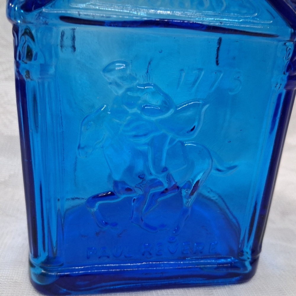 Vintage Wheaton Glass Paul Revere Bottle Cobalt Blue 1775 Eagle Americana 8" - Picture 3 of 14